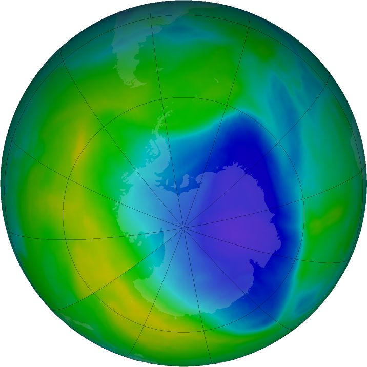 Antarctic ozone map for 25 November 2021